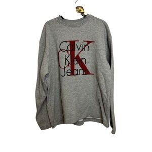 Calvin Klein Jeans Mens Gray Crew Neck Long Sleeve Sweatshirt XL CK Logo